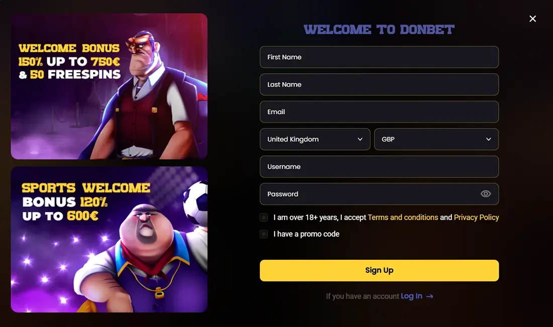 Donbet Casino registration